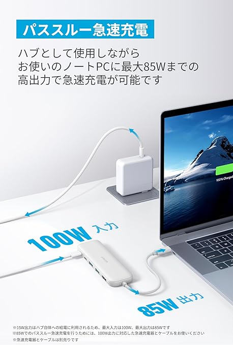 Anker USB-C ハブ (5-in-1) ホワイト 100W USB PD対応 4K HDMIポート