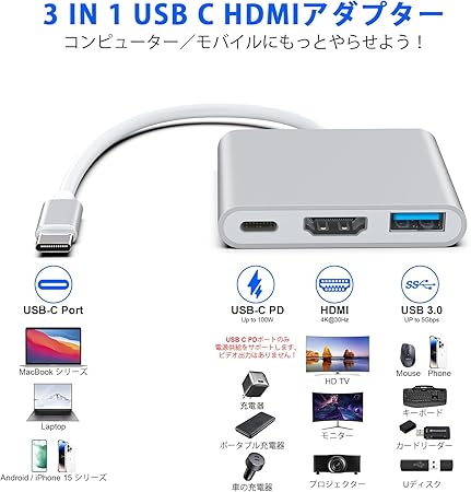 【2025安定高速版】USB Type C HDMI アダプタ 3-in-1 USB-C