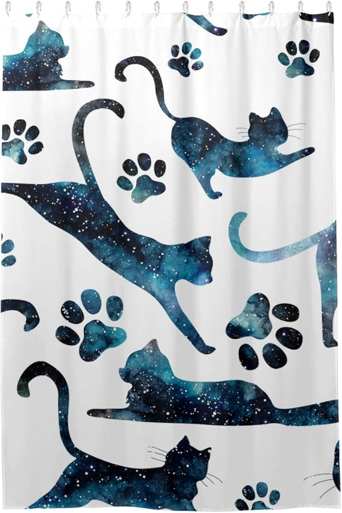 カオリヤ シャワーカーテン 猫の足跡柄 幅120x丈180cm