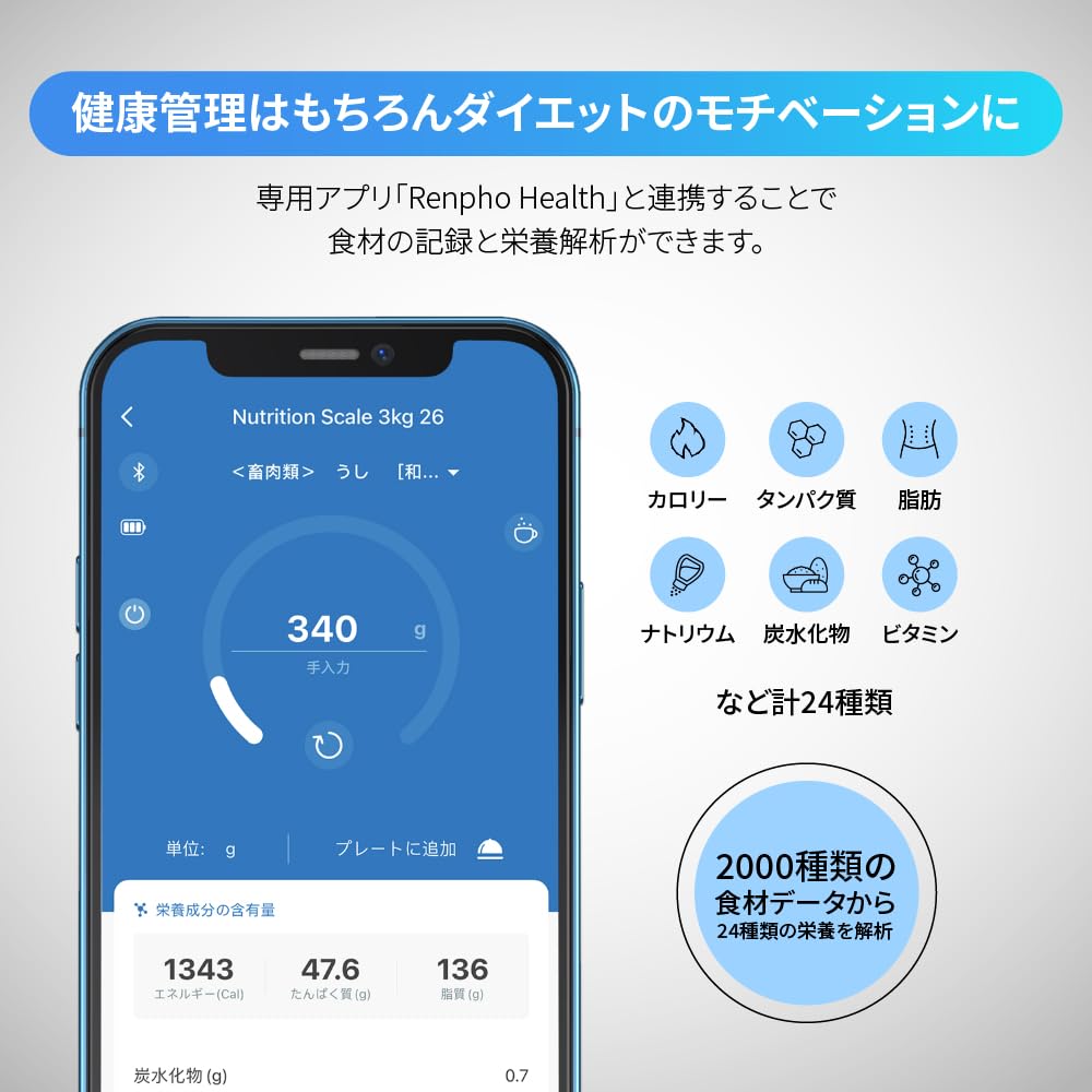 【RENPHO】キッチンスケール(スマホ連動)