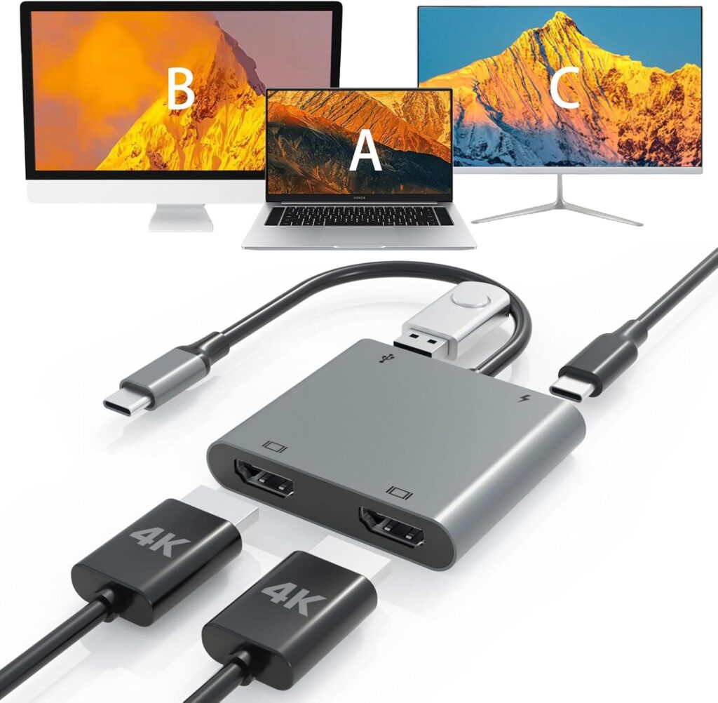 【VVG】USB-CデュアルHDMIアダプタ 4-in-1 4K60Hz/MST対応