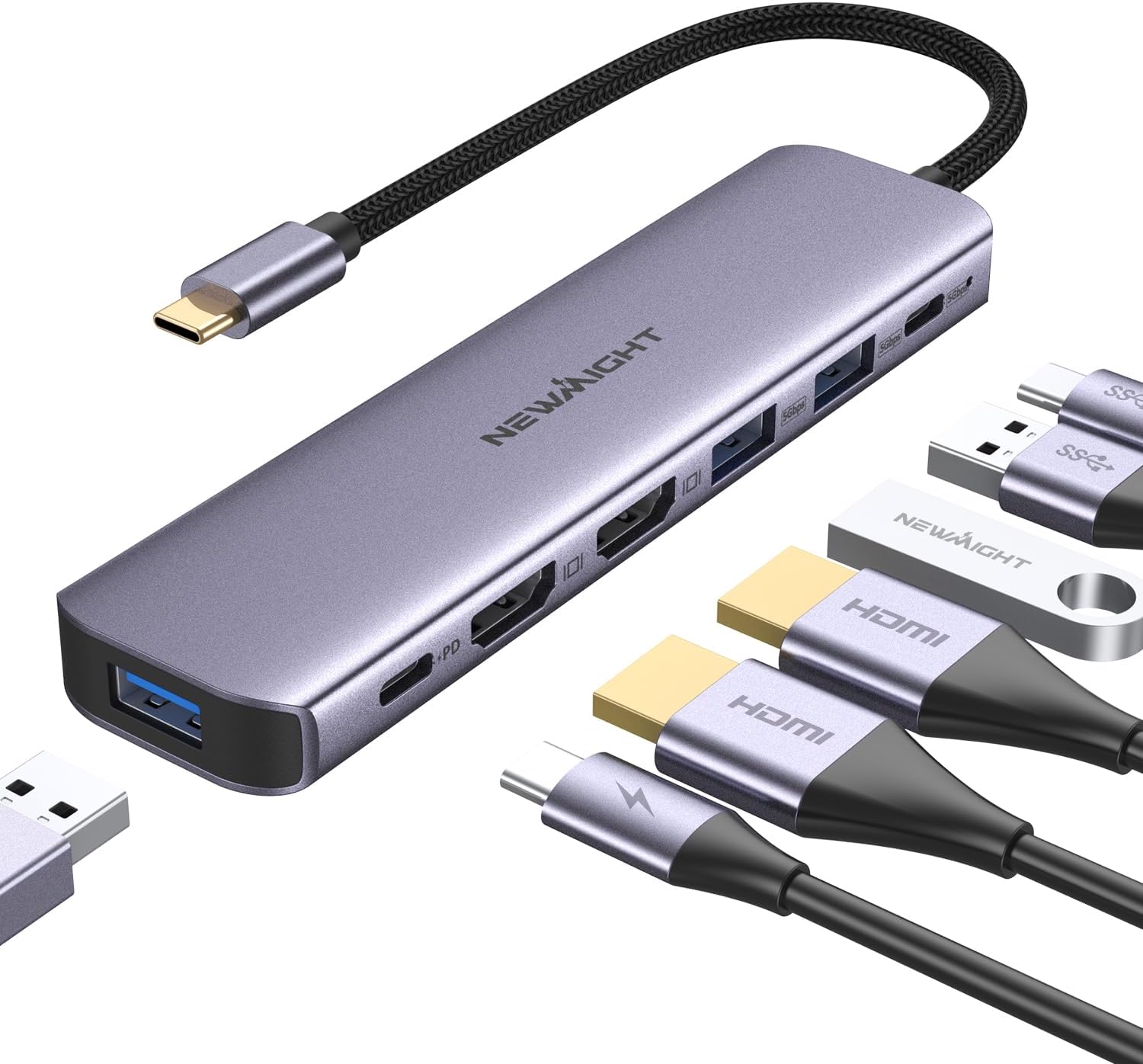 【Newmight】USB-Cドッキングステーション 7-in-1 デュアルHDMI/100W PD対応
