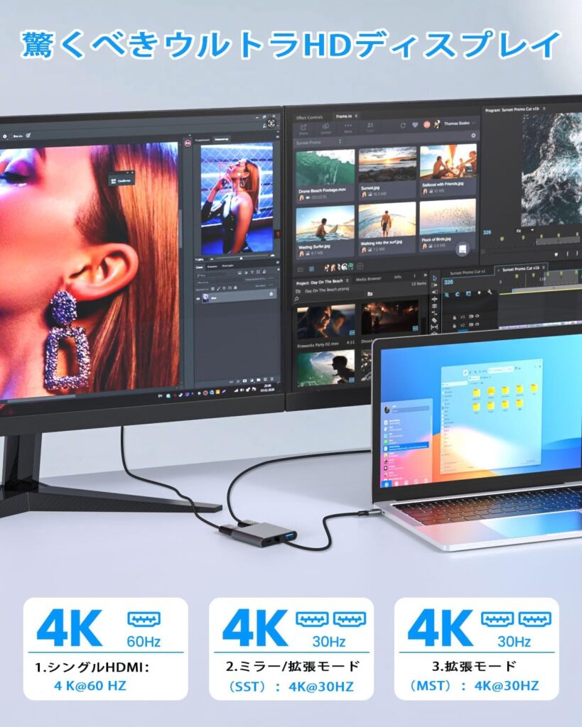 【VVG】USB-CデュアルHDMIアダプタ 4-in-1 4K60Hz/MST対応